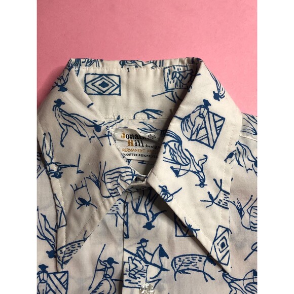 1960s JONATHAN HILL Design. BULL. Matador Print. Button Up Collared Shirt. XS-S - Picture 4 of 9